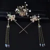 Hair Clips 3Pcs Chinese Chopsticks Tassel Flower Pins Handicrafts For Buns Hairs Fine Craftsmanship Jewelry Rhinestone Handmade