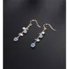 Knot daimi Sky Blue Topaz Tassel Earrings gemstones女性本物の黄色の14kゴールドインジェクションパールイヤーラインギフト