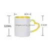 Mugs 320Ml Heat Transfer Ceramic Sublimation Blank Mug Creative Heart Shaped Handle Water Cup Diy Household Coffee Cups Drop Deliver Dhfig