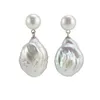 Boucles d'oreilles tous les jours en argent sterling 925, perles baroques blanches, boucles d'oreilles pendantes 9mm/1617mm, doubles perles réelles, faites à la main