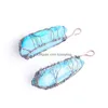 Collares pendientes Colgantes de pilar de cristal azul natural Hecho a mano Alambre de cobre antiguo Árbol de la vida envuelto para collar Joyería N3749 Dhob5