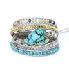 Bracelets Romantic Leather Wrap Bracelets Nautural Stone Turquoise Multilayers Strand Bracelet Teengirl Women Jewelry Bijoux Dropshipping