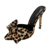 Slippers Fashion Sexy Leopard Print Bow Half Slipper Pointed Tip Women High Heels Sandals Mules Slides Heel