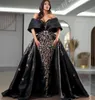 2023 Maj Aso Ebi Black Mermaid Prom Dress Lace Satin Luxurious Evening Formal Party Second Reception Födelsedagsengagemang Klänningar Robe de Soiree ZJ317