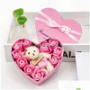 Party Favor Valentines Day Rose Gift Box 10 Soap Flower Bear Bouquet Wedding Decoration Gifts Holiday Romantic Heart Shaped Boxes Dr Dhylf
