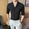 Men's Casual Shirts Summer Single Pocket Solid Tuxedo Men Fashion Business Suit Collar Short Sleeved Shirt Streetwear Chemise Homme De Luxe