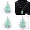 Pendant Necklaces Natural Gem Stone Teardrop Aventurine Love Beads Reiki Chakra Healing Necklace Chain Jewelry N3467 Drop Delivery Pe Dh4Kd