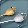 Spoons Stainless Steel Sugar Skl Spoon Creative Cutlery Dessert Coffee Scoop Food Grade Candy Teaspoon Kitchen Tableware 4Colors Dro Dhqvd