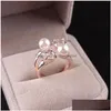 Band Rings Korean Fashion Zircon Pearl Ring Opening Justerbar Rhinestone Gracef Chic For Women ol Jewelry Gift New Dhgarden Dhrm2