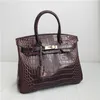 Bacha de couro genuíno BK Platinum Bag Crocodile Cowhide Moda feminina Moda handheld One ombro Crossbody Logo Original