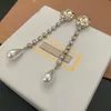 Knot Simple and Versatile Pearl Diamond Long Earclip Advanced Personality Silver Water Drop Pendant Fashion Earrings