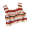 Débardeurs pour femmes Style Womens Square Neck Crop Tops Colored Stripes Hollow Knit Sleeveless Vest