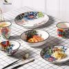 Servis uppsättningar nordisk stil keramisk middagsplatta skål kopp handmålad kreativitet bordsartar sallad kaka mjölk kaffe dekorativ