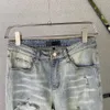 Roupas de grife amires jeans calças de jeans amies 808 marca de moda cor de luz desgastada de cor clara corta quente high strel slim fit small jeans calça