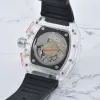 3A fond transparent RM6-pin montre à quartz diamant de haute qualité pour hommes verre creux dos boîtier en acier inoxydable montre caoutchouc noir