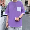 T-shirt da uomo T-shirt a maniche corte da uomo Fake Two Pieces Tasche patchwork Tee Tops Hip Hop maschile Simple High Street Ricamo Moda coreana Z0522