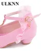 Sneakers ulknn barn fest läderskor flickor pu låg häl spets blomma barn för enkel danklänning sko vit rosa 230522