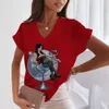 Tシャツ夏3DワイングラスビューティープリントトップVネックY2KファッションスーパーラージTシャツ女性用衣類P230523