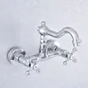 Robinets de lavabo de salle de bain Robinet de cuisine en chrome poli Lavabo mural Double trous Mitigeur pivotant à 360 ° et eau froide