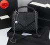 2023 Nieuwe 10A Damestas Luxe Handtas Schoudertas Merk LOULOU Y-Vormige Designer Naad Leer Dames Metalen Ketting Zwart Clamshell Messenger Bag Niche hoog gevoel