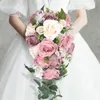 Flores decorativas de rosa artificial Casamento Romantic Bouquet Buquets Bouquets de noiva para a dama de honra para o Dia dos Namorados