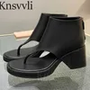 Boots Summer Square Heels Ankle Boots Women Runway Shoes Flip-Flops Genuine Leather Short Boots Chunky High Heels Sandals Woman X230523