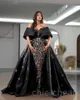 2023 Maj Aso Ebi Black Mermaid Prom Dress Lace Satin Luxurious Evening Formal Party Second Reception Födelsedagsengagemang Klänningar Robe de Soiree ZJ317