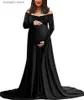 Umstandskleider Langarm Maxi Umstandsfotografie Kleider Fotoshooting Tailliertes Kleid Elegantes Schwangerschaftskleid Schwangere Frauen Samtkleid mit Schwanz T230523