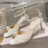 All Pearl High Heel Gladiador Mulheres Peep Toe Runway Sapatos de verão Sandals brancas Mulher sandalias Mujer 230523