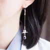Knot Retro Palace Antique Style Lotus Earrings Chinese Clothing Chinese Style Earrings Long Pierceless Clipon Ear Stud Women's
