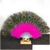 Konst och hantverk Peacock Feather Hand Fan Elegant fällbara fans Halloween Party Gifts Stage Performances Craft Decoration Creativity B DH9ZI