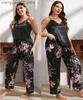 Damen-Nachtwäsche, große Größe XL-5XL, Pyjama-Set, Damen-Nachtwäsche, Pyjama-Anzug, V-Ausschnitt, Nachtwäsche, Hose, neuer Sommer, lässig, seidiger Satin, Heimkleidung, T230523