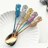 Spoons Creative Rose rostfritt stål Mixing Hushåll Kaffescoop Portable Dessert Spoon Kitchen Bar Table Seary 7 Färger Drop Delive Dhiax