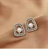 Studörhängen Kymyad Fashion Square for Women Gold Color Crystal Statement Earring Simulated Pearl Jewelry