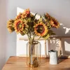 Fleurs décoratives 5 pièces branche unique tournesols artificiels mariage Bouquet fête décoration de la maison fausse soie Simulation plante verte décor