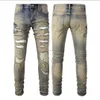 Designer Clothing Amires Jeans Denim Pants Amies High Street Fashion Brand Jeans brodés de serpent usés pour hommes avec des trous cassés Pantalons de pieds en denim rayés nostalgiques