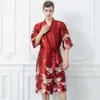Kvinnors sömnkläder par silkesbrölloprockar kimono kvinnors sommarlånga brudklänning brudtärna röd nattklänning hem