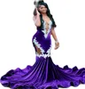 Purple Black Girls Mermaid Prom jurk 2023 Sweetheart Velvet Zuid -Afrikaanse avondjurken Elegante vrouwen Lace Dance Formele Party Robe de Soiree Vestido de Noche