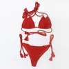 Costumi da bagno da donna fatti a mano all'uncinetto Bikini sexy da donna Set da bambina con frange in cotone con lacci in lurex Costumi da bagno colorati Top regolabile