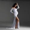 Zwangerschapsjurken sexy schouderloze zwangerschapsjurken voor fotoshoot Maxi jurk gesplitste vrouwen zwangere fotografie prop lange zwangerschapskleding kleding T230523