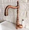 Keukenkranen moderne antieke rood koperen koude en water washbasin kraan mixer gootsteen tap ruit dek gemonteerd wnf422