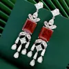 Knot Wong Rain Boho 925 Sterling Silver Emerald Cut Ruby High Carbon Diamonds Gemstone Drop Dangle Earrings Fine Jewelry Wholesale