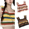 Débardeurs pour femmes Style Womens Square Neck Crop Tops Colored Stripes Hollow Knit Sleeveless Vest