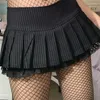 Skirts Womens Dark Gothic Punk Sexy Low Waist A-Line Mini Skirt Striped Print Pleated Lace Trim Patchwork Short Skater