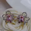 Kolczyki Dangle Korean Charm Metal Flower Pink Rhinestone Stud for Women Fashion Vintage Słodka urocza estetyczna biżuteria z lat 90.