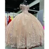 Champagne Glitter Abiti Quinceanera Con 3DFlower Perline Robes De Ball 2023 corsetto stringato Prom vestido de aniversario de 15 anos