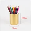 Annan heminredning Metal Pen Holder Creative Round Flower Arrangement Golden Vase Desktop Decoration Ornament Office Storage Cups Dro Dh9kg