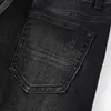 디자이너 의류 Amires Jeans 데님 팬츠 8616 레드 다이아몬드 Amies Perforated Black Mens Fashion Jeans Speckle Ink Stretch Slim Trend Small Foot Versatile Pants Dist