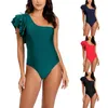 Kvinnors badkläder 2023 Sexig ruffle One Piece Swimsuit Axel Women Solid Sensual Beachwear Bathing Suit Monkini E72T