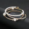 Bangle Wedding Jewelry Gold Silver Color Open Cuff Armband Bridal Simple Simulated Pearl Ball Bead Justerbara armband för kvinnor